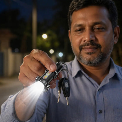 High Power LED + COB Keychain Flashlight | 7 Modes + Type-C Charger
