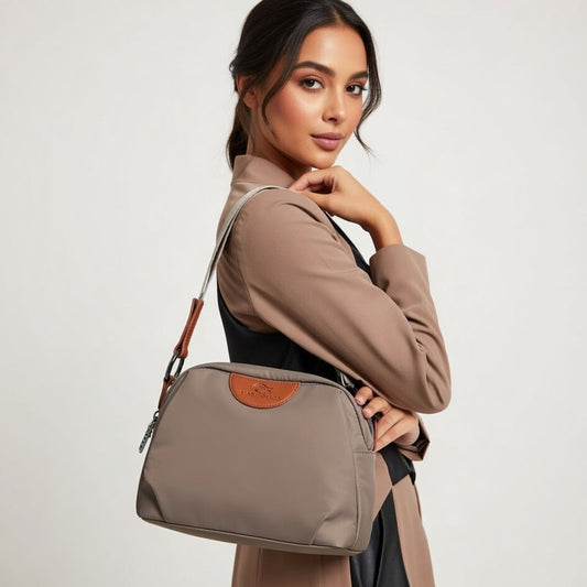 New Portable Nylon Cloth with Cowhide Shoulder Bag